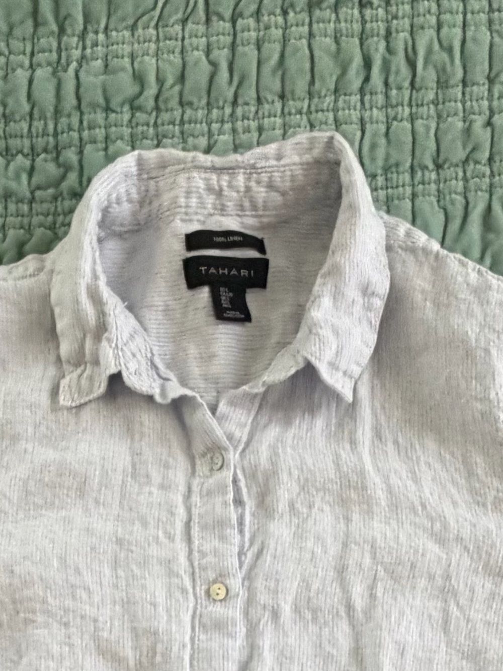 Tahari White Linen Short-Sleeve Button-Up Top-large
